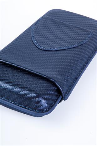 Cohiba Karbon Desenli Kesici Bölmeli Üçlü Deri Puro Kılıfı