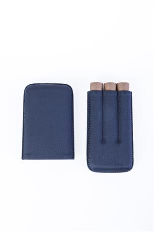 Cohiba Lacivert Deri Üçlü Puro Kılıfı