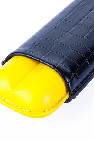 Cohiba Sarı Siyah Timsah Desenli İkili Deri Puro Kılıfı