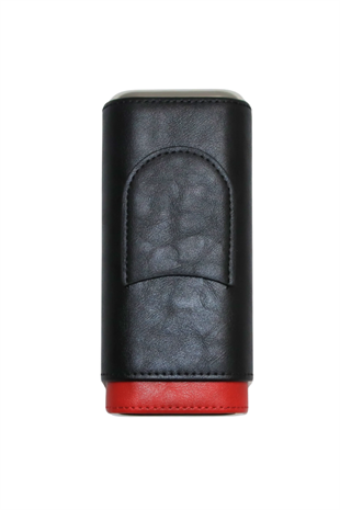 Cohiba Siyah Kırmızı Kesici Bölmeli Üçlü Deri Puro Kılıfı