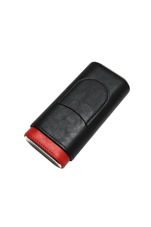 Cohiba Siyah Kırmızı Kesici Bölmeli Üçlü Deri Puro Kılıfı