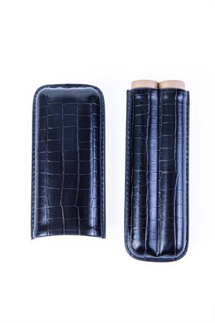 Cohiba Siyah Timsah Desenli İkili Deri Puro Kılıfı