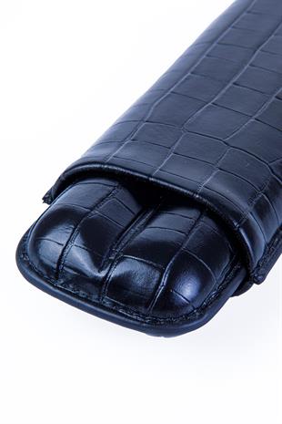 Cohiba Siyah Timsah Desenli İkili Deri Puro Kılıfı