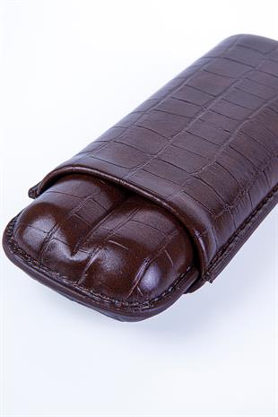 Cohiba Timsah Desenli Kahverengi İkili Deri Puro Kılıfı