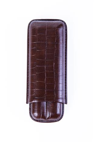 Cohiba Timsah Desenli Kahverengi İkili Deri Puro Kılıfı