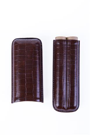 Cohiba Timsah Desenli Kahverengi İkili Deri Puro Kılıfı