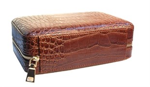 Cohiba Yılan Desenli Kahverengi Deri Puro Taşıma Çantası