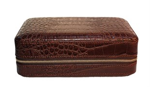 Cohiba Yılan Desenli Kahverengi Deri Puro Taşıma Çantası