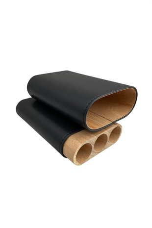 PQ Siyah Deri Üçlü Puro Kılıfı