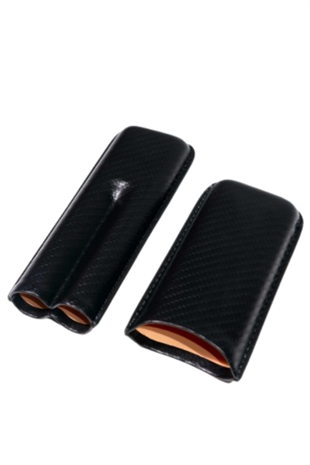 PQ Siyah Karbon Desenli İkili Deri Puro Kılıfı