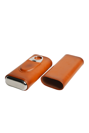 PremiumQuality Kahverengi Dahili Kesicili İkili Deri Puro Kılıfı