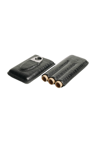 PremiumQuality Timsah Desenli Kesicili Siyah Üçlü Deri Puro Kılıfı