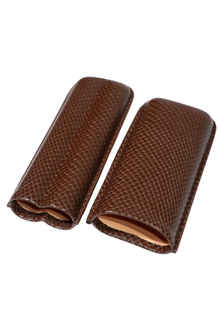 PremiumQuality Timsah Desenli Kahverengi İkili Puro Kılıfı