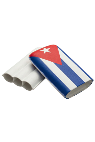 PremiumQuality Küba Bayraklı Üçlü Deri Puro Kılıfı