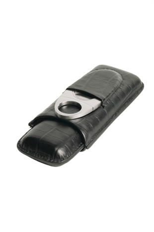 PremiumQuality Timsah Desenli Kesicili Siyah İkili Deri Puro Kılıfı