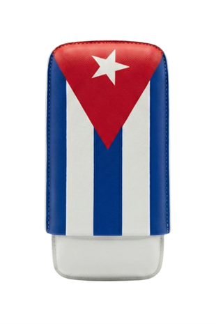 PremiumQuality Küba Bayraklı Üçlü Deri Puro Kılıfı