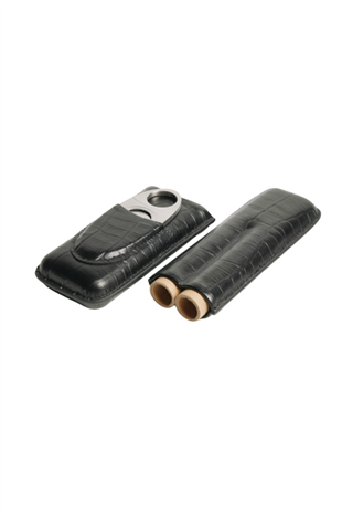 PremiumQuality Timsah Desenli Kesicili Siyah İkili Deri Puro Kılıfı