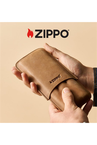 Zippo Açık Kahverengi Üçlü Deri Puro Kılıfı