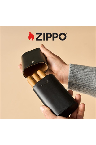 Zippo Siyah İçi Sedir Üçlü Deri Puro Kılıfı