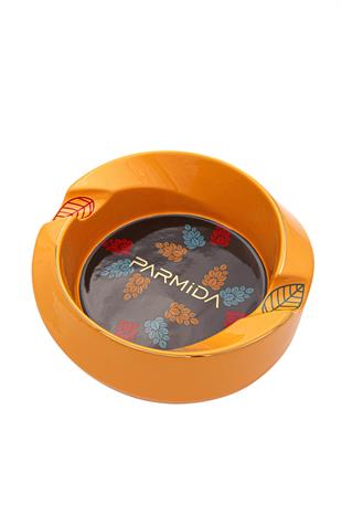 Parmida Puro Yaprağı Desenli Sarı İkili Porselen Puro Küllüğü