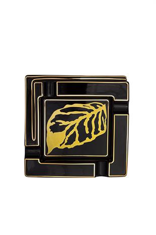 Parmida Puro Yaprağı Desenli Siyah Dörtlü Porselen Puro Küllüğü