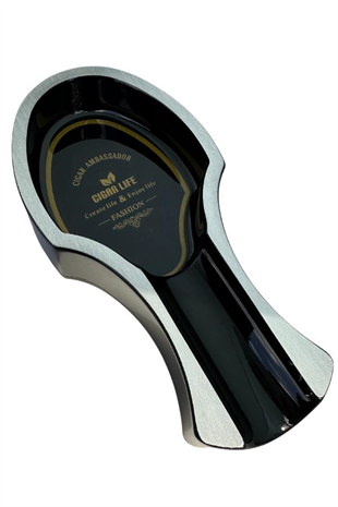 PQ Siyah Gümüş Şeritli Tekli Porselen Puro Küllüğü