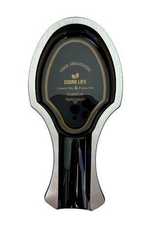 PQ Siyah Gümüş Şeritli Tekli Porselen Puro Küllüğü