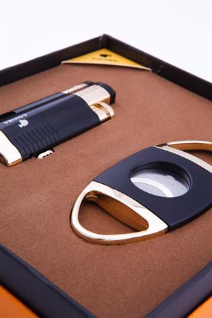 Cohiba 3 Torch Çakmak Kesici İkili Gold-Siyah Puro Seti