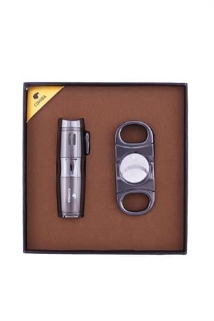 Cohiba 3 Torch Çakmak Kesici İkili Gunmetal Puro Seti