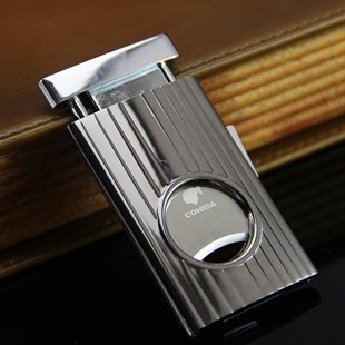 Cohiba 3 Torch Gunmetal Çakmak ve Kesici Set
