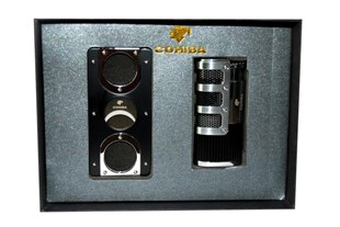 Cohiba 3 Torch Siyah Çakmak ve Kesici Set