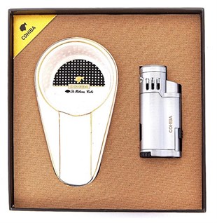Cohiba Beyaz-Gümüş Çakmak Küllük İkili Puro Set