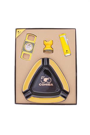 Cohiba Sarı Çakmak Kesici Küllük Sehpa Dörtlü Puro Seti