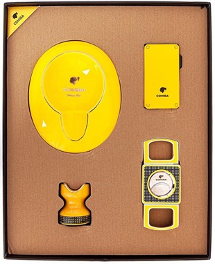 Cohiba Çakmak Kesici Küllük Sehpa Dörtlü Sarı Puro Set