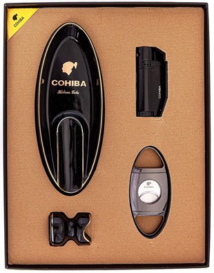 Cohiba Çakmak Kesici Küllük Sehpa Dörtlü Puro Siyah-Gunmetal Set