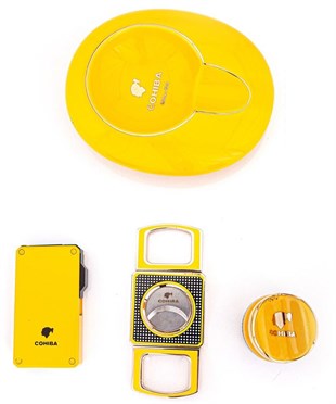 Cohiba Çakmak Kesici Küllük Sehpa Dörtlü Sarı Puro Set