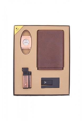 Cohiba Kahverengi Çakmak Kesici Kılıf Sehpa Dörtlü Puro Seti