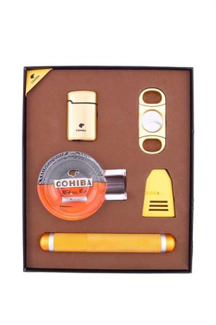 Cohiba Çakmak Kesici Puro Tutucu Masa Küllük Puro Tüpü Beşli Gold Puro Seti