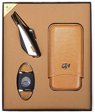 Cohiba Çakmak Kılıf Kesici Gold Puro Seti