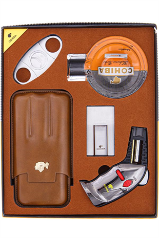 Cohiba Çakmak Kılıf Küllük Kesici Sehpa Beşli Puro Seti