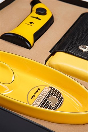 Cohiba Çakmak Kılıf Küllük Sarı Puro Seti