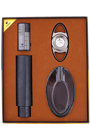 Cohiba Çakmak Kılıf Küllük Kesici Dörtlü Siyah Puro Seti