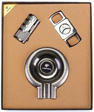 Cohiba Çakmak Küllük Kesici Gunmetal Puro Seti