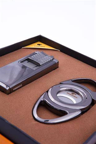 Cohiba Çift Torch Çakmak Kesici İkili Gunmetal Puro Seti