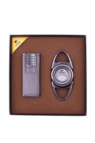 Cohiba Çift Torch Çakmak Kesici İkili Gunmetal Puro Seti