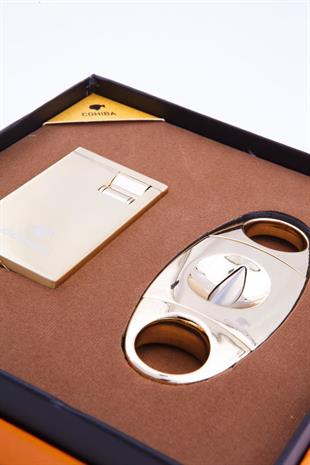 Cohiba Çift Torch Çakmak V Kesici İkili Gold Puro Seti
