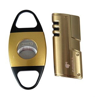 Cohiba Gold Çakmak Sarı Kesici İkili Set