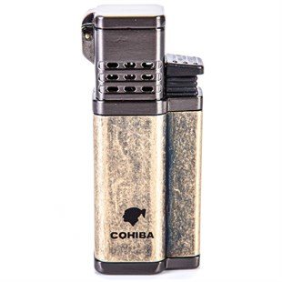 Cohiba Gold - Kahverengi - Eskitilmiş Bakır - Sarı Kılıf Çakmak Kesici Sehpa Puro Set