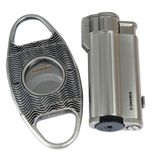 Cohiba Gümüş Çakmak Gümüş Kesici İkili Set