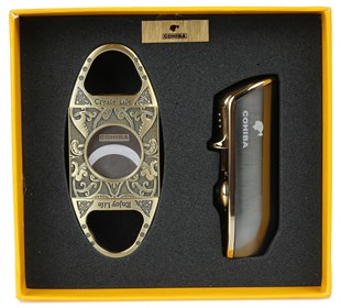 Cohiba Gunmetal Çakmak Gold Kesici İkili Set